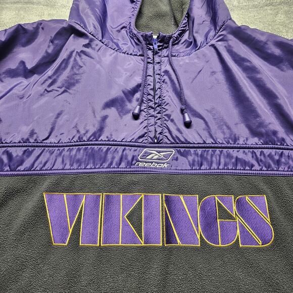 Reebok 2XL Minnesota Vikings NFL Hoodie Slick Purple Upper Black Fleece 1/4 Zip - Picture 2 of 8